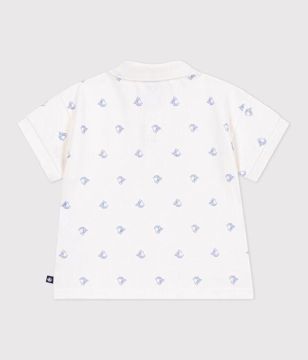 Polo b&eacute;b&eacute; en coton &agrave; manches courtes, imprim&eacute; bateaux vintage blanc/bleu
