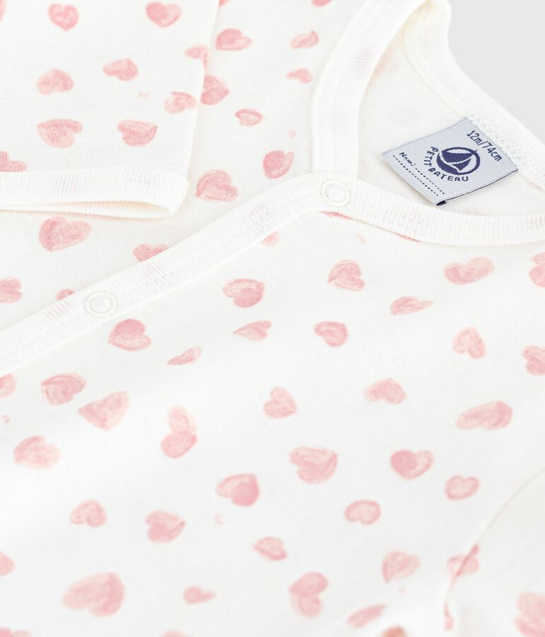 Pyjama b&eacute;b&eacute; en coton sans pieds imprim&eacute; blanc/rose