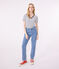 L'Iconique, gestreept katoenen T-shirt met V-hals voor dames wit MARSHMALLOW/blauw SMOKING