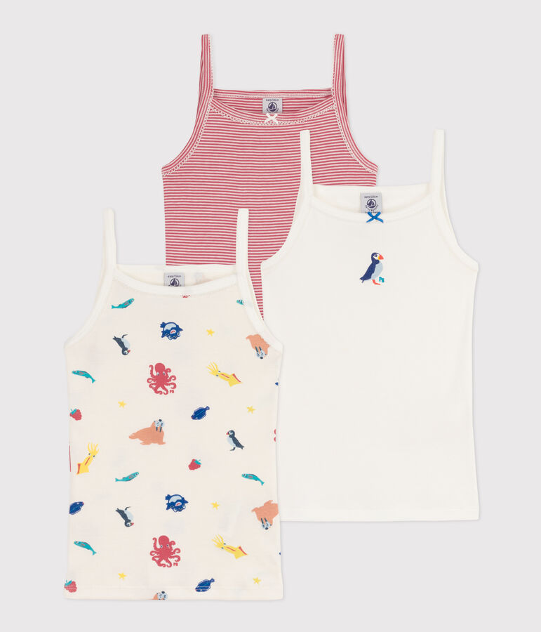 Set van 3 katoenen meisjeshemdjes met bandjes multicouleur