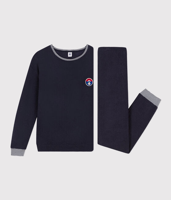 Bedrukte damespyjama van bouclébadstof blauw SMOKING