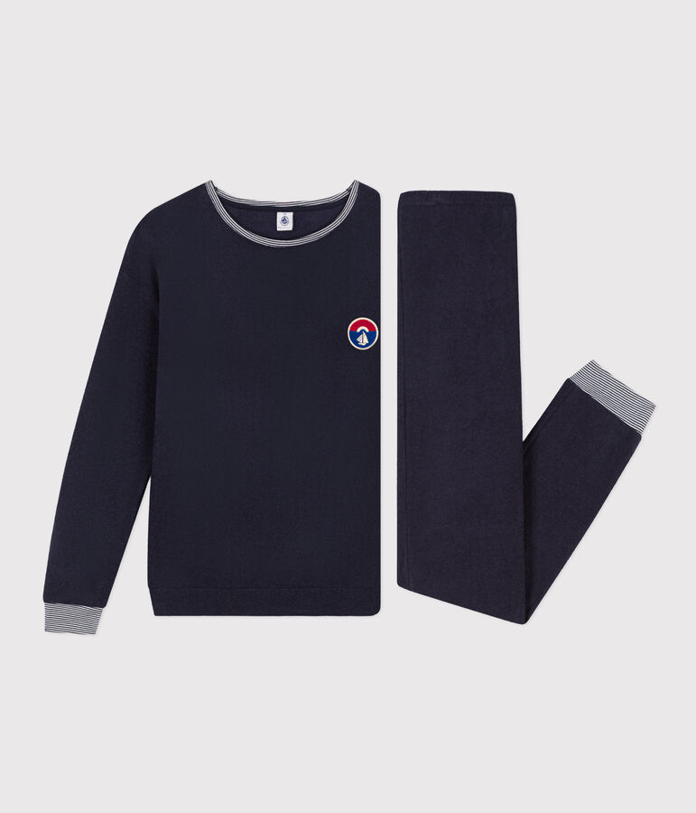 Bedrukte damespyjama van boucl&eacute;badstof blauw SMOKING