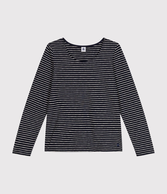 Dames-T-shirt van gevlamde jersey met lange mouw en diepe halslijn - Le Droit SMOKING/ MONTELIMAR