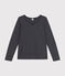 Dames-T-shirt van gevlamde jersey met lange mouw en diepe halslijn - Le Droit SMOKING/ MONTELIMAR