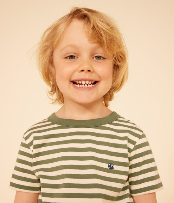 Gestreept T-shirt van lichte jersey voor jongens groen CROCO/ AVALANCHE