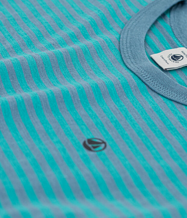 Tee-shirt ray&eacute; en coton enfant gar&ccedil;on bleu/vert