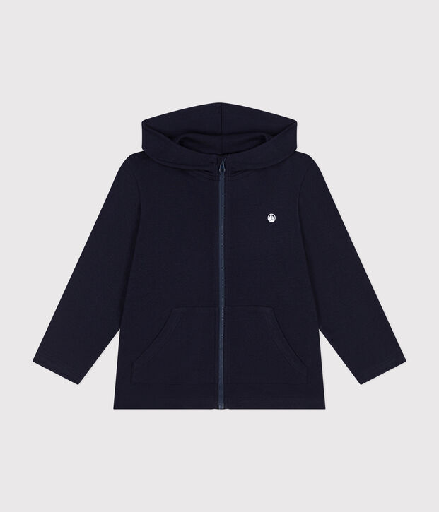 Sweatshirt zipp&eacute; &agrave; capuche en cote enfant gar&ccedil;on bleu