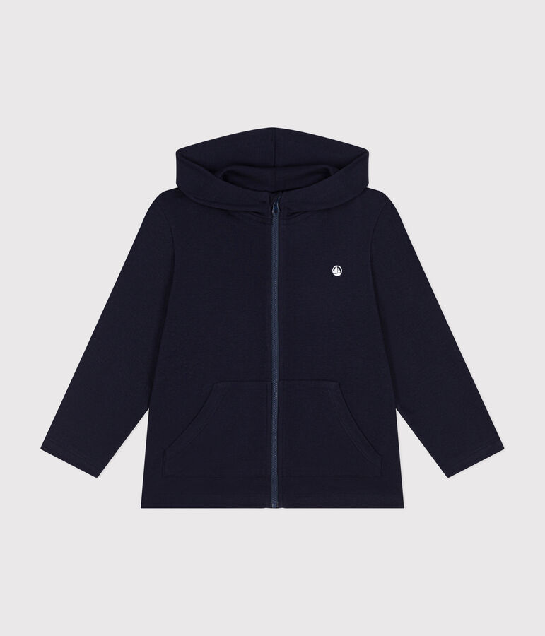 Sweatshirt met rits en kap van ribstof voor jongens blauw