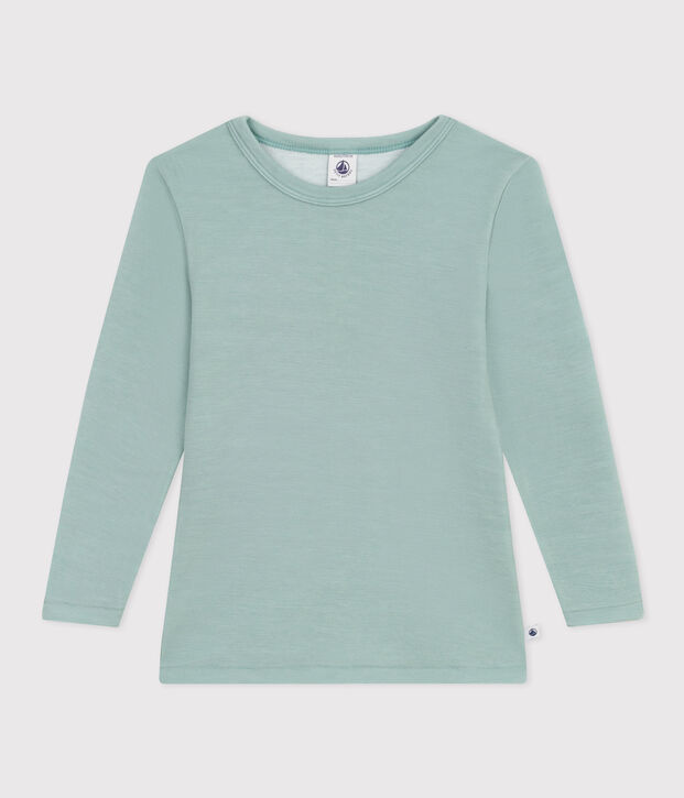 Tee shirt manches longues petite fille/petit gar&ccedil;on en laine et coton vert