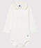 Body met lange mouwen en polokraag babyjongen wit MARSHMALLOW