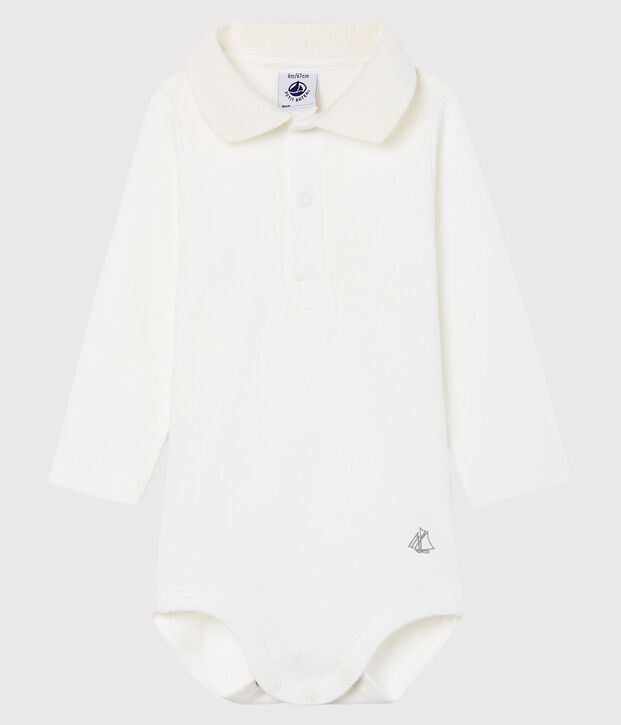 Body manches longues avec col polo b&eacute;b&eacute; gar&ccedil;on blanc