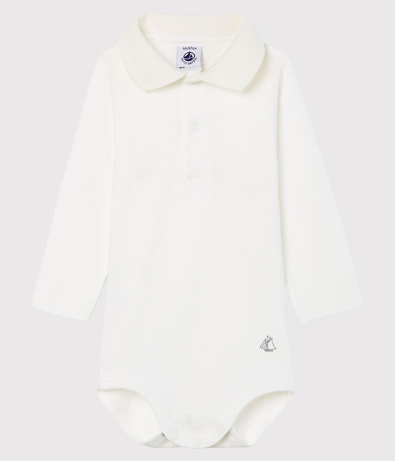 Body manches longues avec col polo b&eacute;b&eacute; gar&ccedil;on blanc MARSHMALLOW