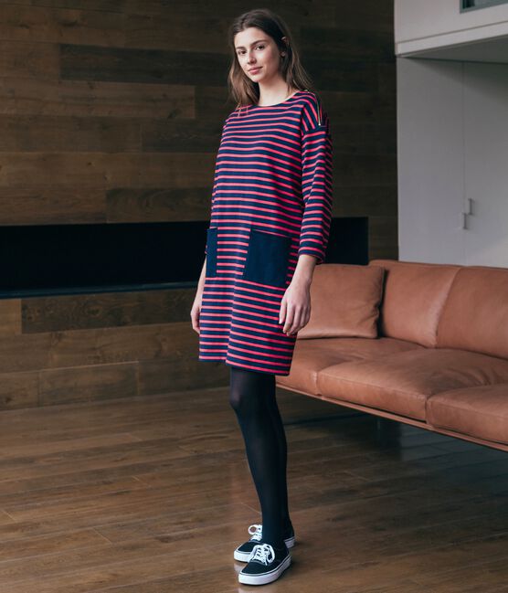 Robe manches longues femme bleu SMOKING/rouge SIGNAL