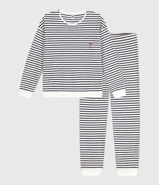 Pyjama femme en coton éponge à rayures bleu MILK/ SOIR