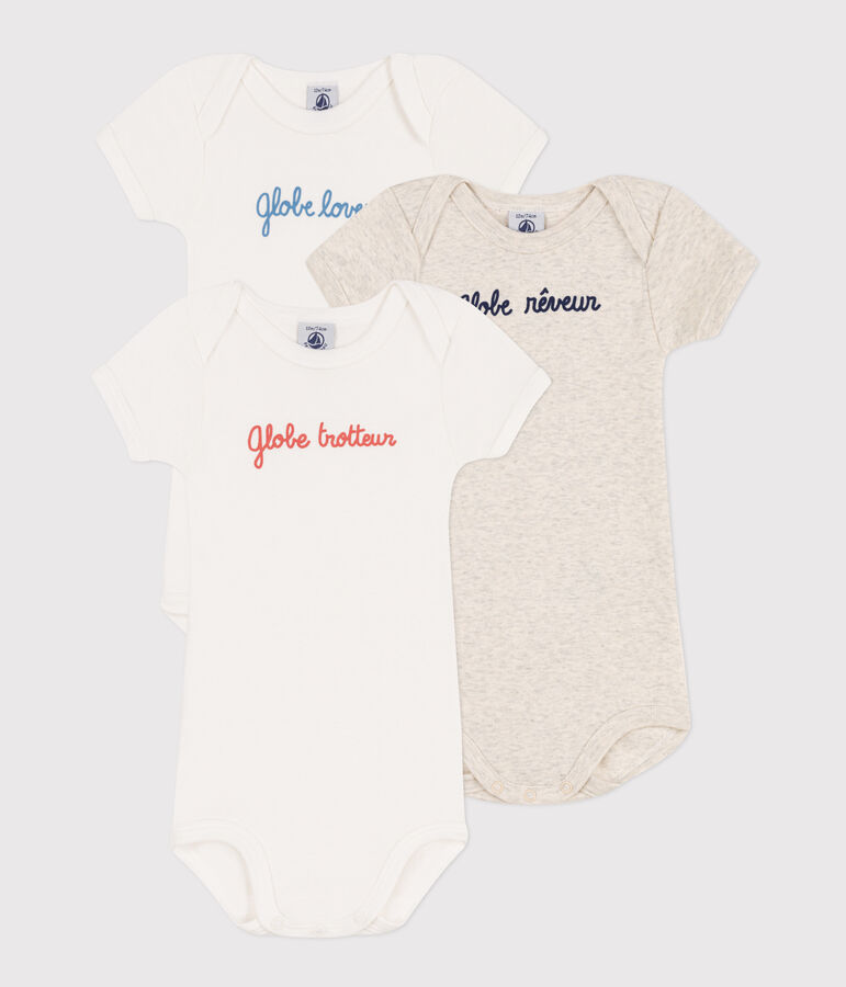 Lot de 3 bodies manches courtes globetrotteur en coton multicouleur