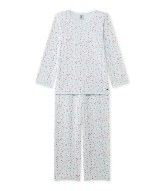 Meisjespyjama in boucléfluweel blauw BOCAL/wit MULTICO