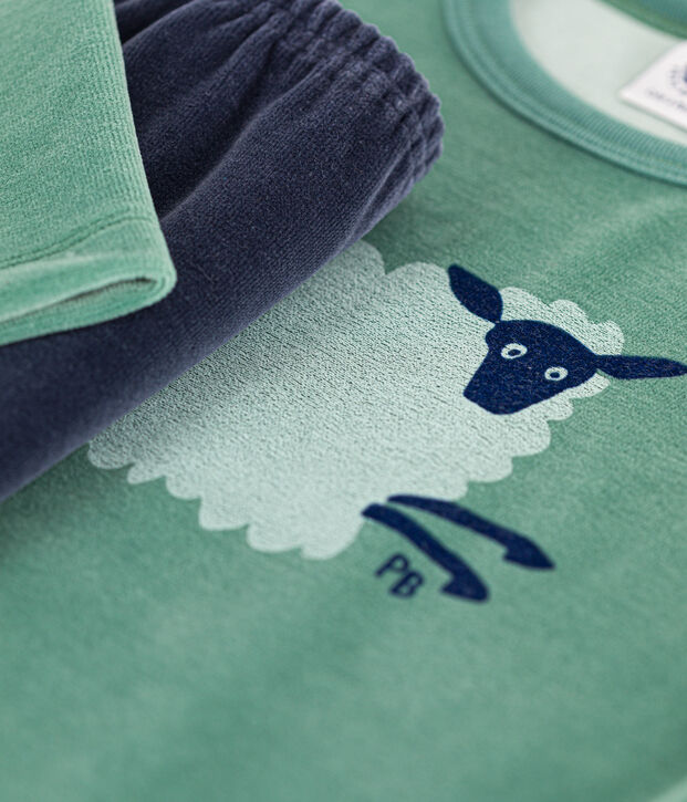 Pyjama petit gar&ccedil;on en velours vert/multicouleur