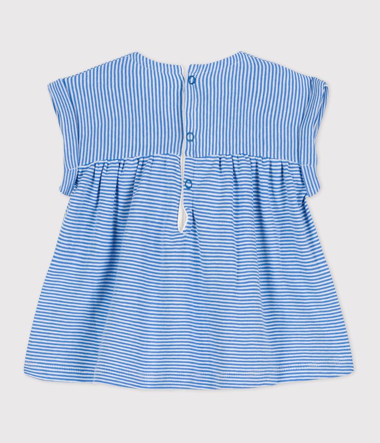 Blouse met korte mouwen van biologisch katoen voor baby's blauw BRASIER/grijs MARSHMALLOW