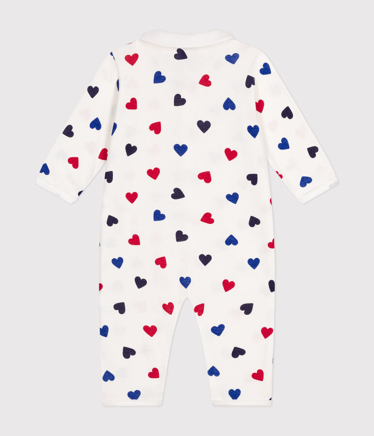 Katoenen babypyjama zonder voetjes met hartjesprint wit/multicouleur