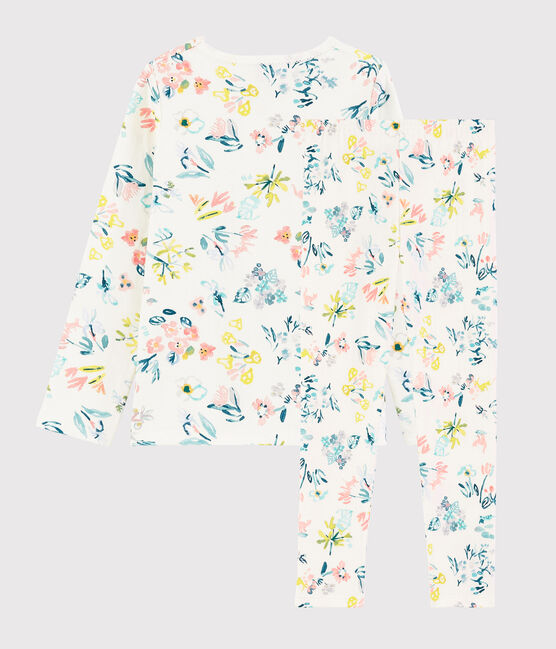 Tubic pyjama met lentebloemen voor meisjes wit MARSHMALLOW/wit MULTICO