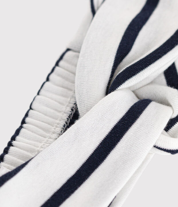 Bandeau &agrave; rayures en coton b&eacute;b&eacute; fille blanc/bleu