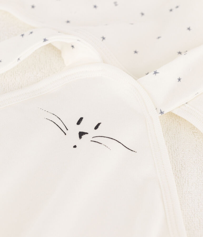 Katoenen badcape en knuffeldoekje voor baby's wit MARSHMALLOW/grijs GRIS