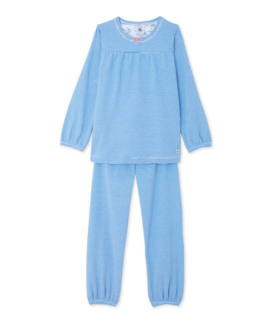 Pyjama fille rayé milleraies bleu DELPHINIUM/blanc ECUME