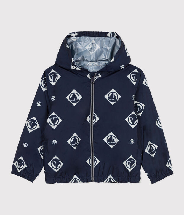 Coupe-vent, mati&egrave;re recycl&eacute;e enfant fille/gar&ccedil;on bleu/blanc