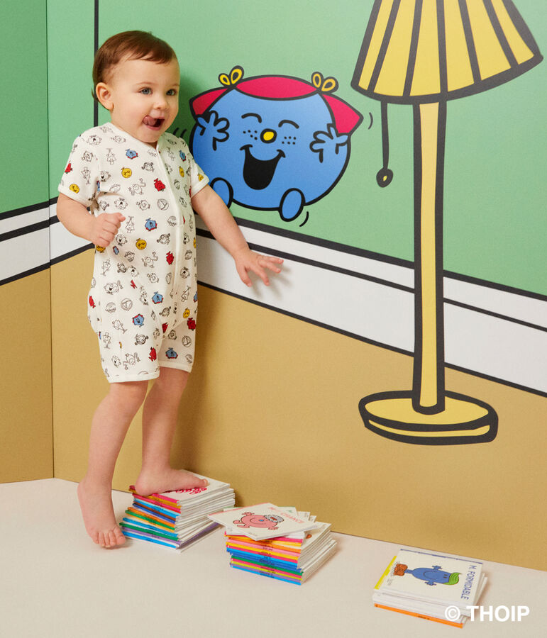 Combinaison courte imprim&eacute; Monsieur Madame en coton b&eacute;b&eacute; blanc MARSHMALLOW/blanc MULTICO