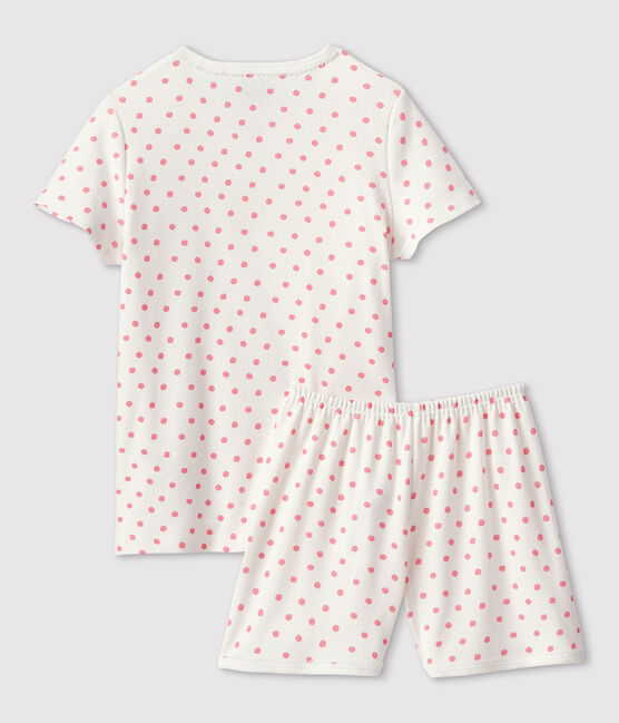 Pyjacourt à pois roses petite fille en coton blanc MARSHMALLOW/rose GRETEL