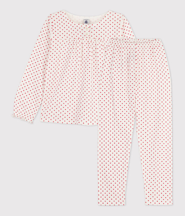 Pyjama &eacute;toile petite fille &agrave; l'imprim&eacute; en coton blanc/rouge
