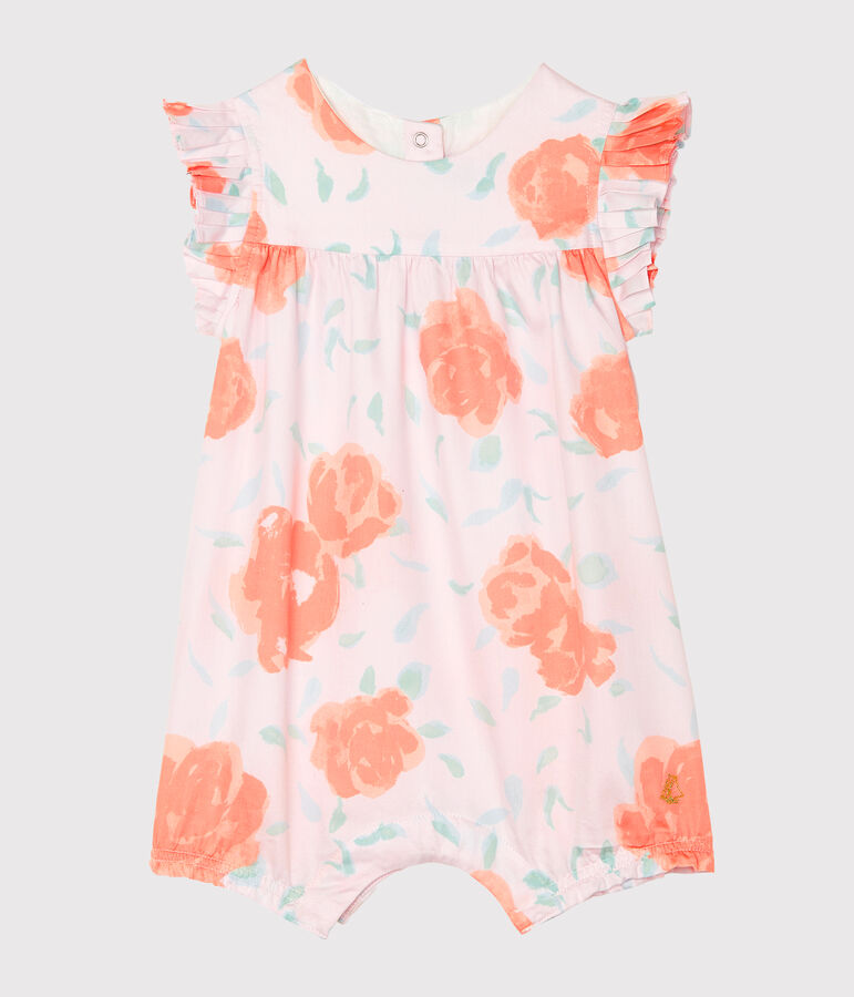 Kort babypakje van satijn met print babymeisje roze/multicouleur