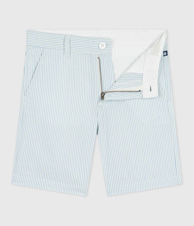 Bermuda short enfant en coton &agrave; rayures bleu/bleu