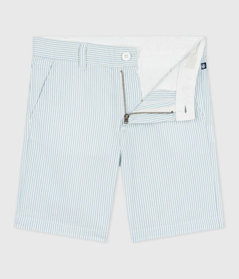 Katoenen bermudashort voor kinderen met strepen blauw MARSHMALLOW/ FLO