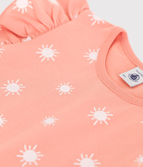 Katoenen T-shirt met korte mouwen en print voor kinderen oranje ABRICOT/ MARSHMALLOW