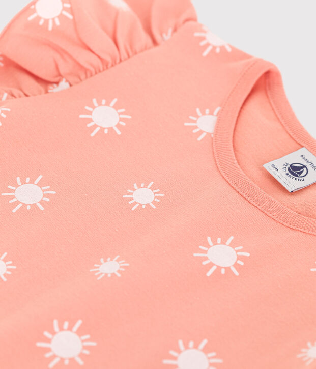 Tee-shirt enfant en coton manches courtes imprim&eacute; orange/blanc