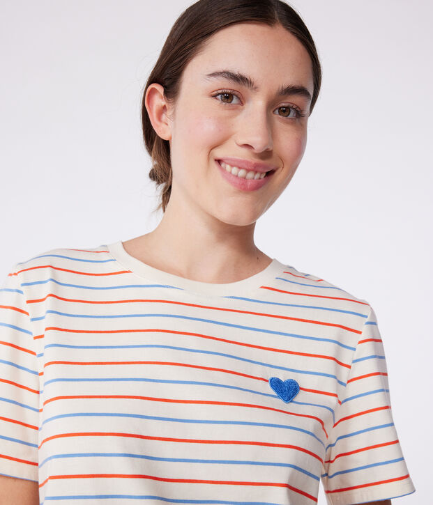 Le Droit, gestreept katoenen T-shirt voor dames ecru/multicouleur