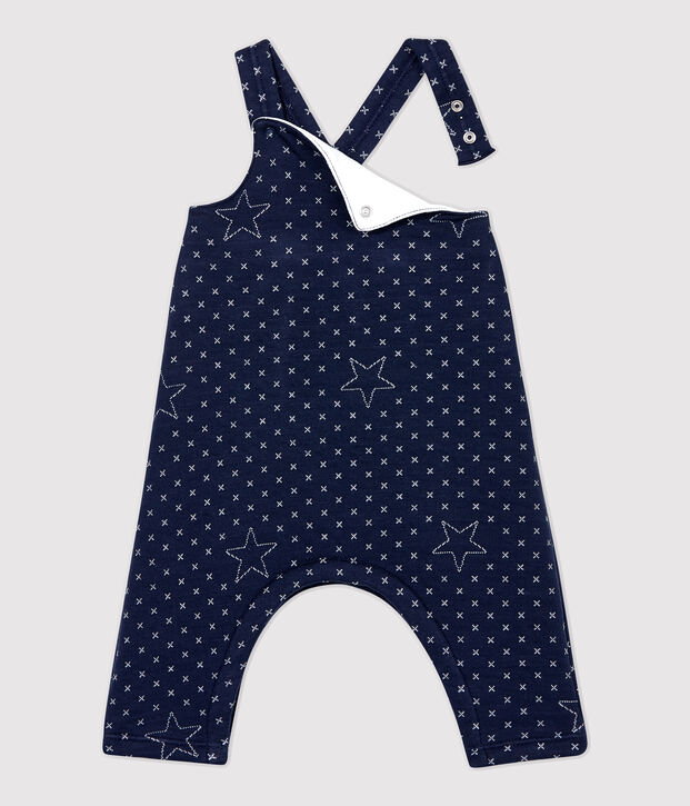 Salopette b&eacute;b&eacute; matelass&eacute;e motifs &eacute;toiles en coton biologique bleu marine