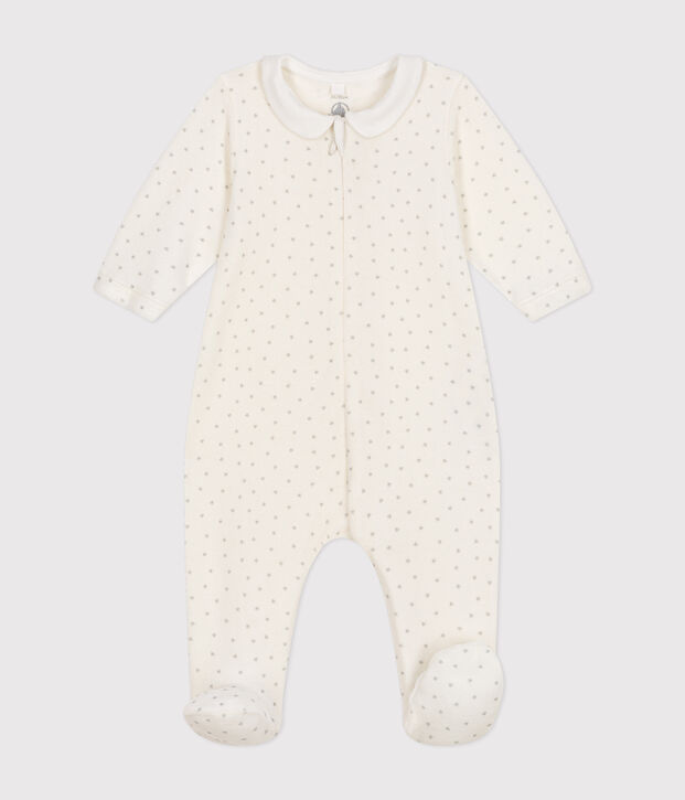 Fluwelen babypyjama. wit/grijs