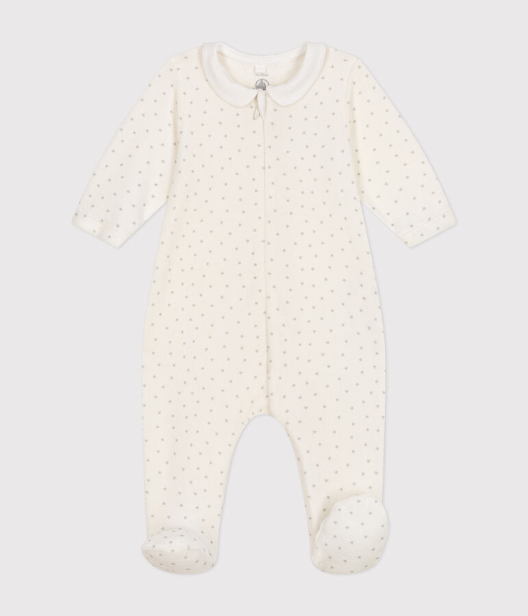Fluwelen babypyjama. wit/grijs