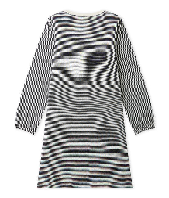Meisjesnachthemd met milleraies-strepen blauw SMOKING/beige COQUILLE