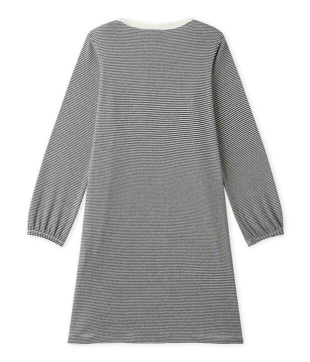 Chemise de nuit fille en milleraies bleu/blanc