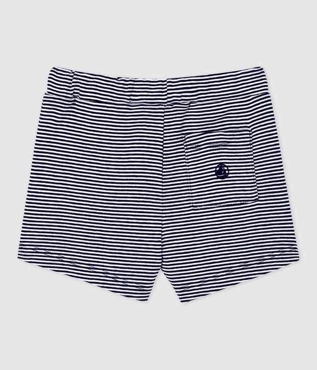 Short ray&eacute; milleraies en coton bio b&eacute;b&eacute; bleu/blanc