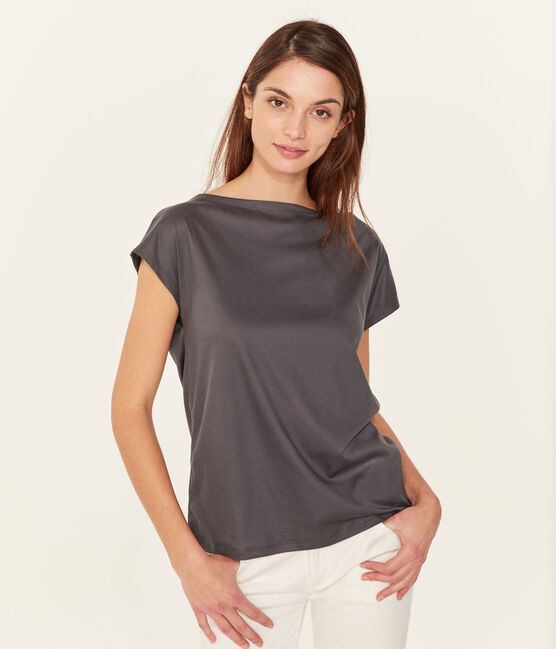 Dames-t-shirt met korte mouwen uit sea island katoen grijs MAKI