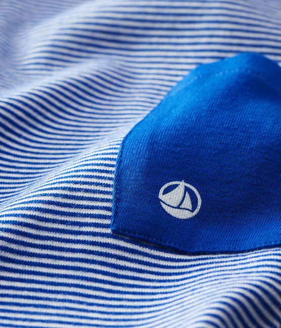 Combinaison courte en côte rayé bébé garçon bleu SURF/blanc MARSHMALLOW