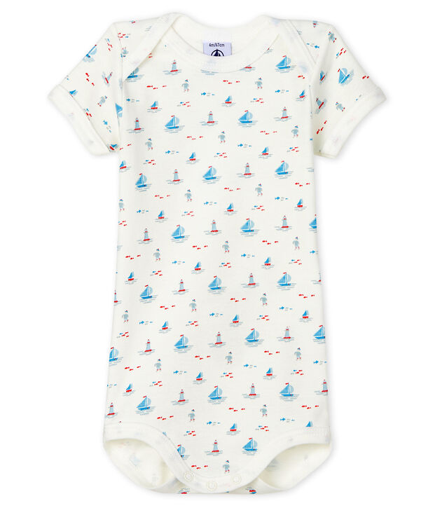 Enkel rompertje met korte mouwen en marineprint baby wit/multicouleur