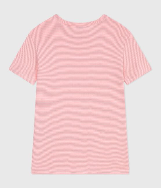 Tee-shirt femme en coton manches courtes à rayures rose GRETEL/blanc MARSHMALLOW