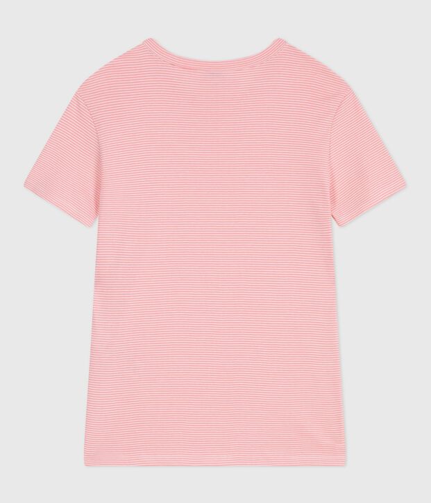 Dames-T-shirt van gestreept katoen met korte mouwen roze/wit