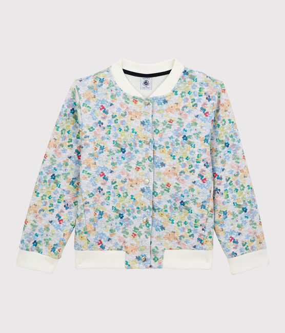 Jersey cardigan voor meisjes grijs POUSSIERE/wit MULTICO