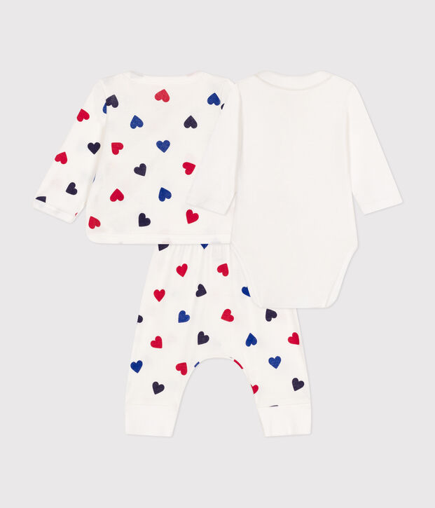Driedelig katoenen babysetje wit/multicouleur